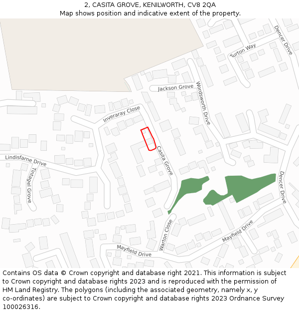 2, CASITA GROVE, KENILWORTH, CV8 2QA: Location map and indicative extent of plot