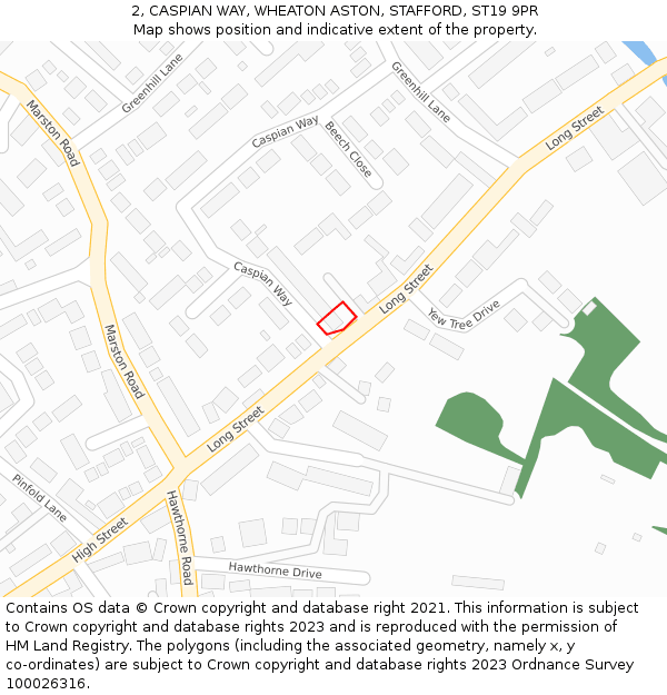 2, CASPIAN WAY, WHEATON ASTON, STAFFORD, ST19 9PR: Location map and indicative extent of plot