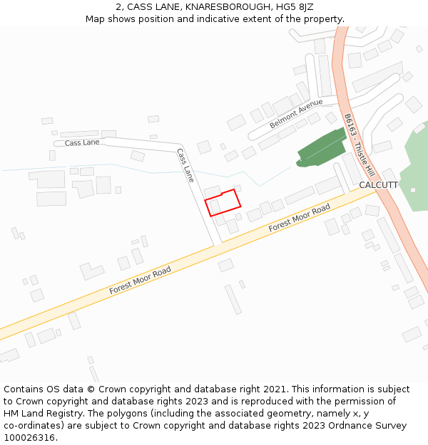 2, CASS LANE, KNARESBOROUGH, HG5 8JZ: Location map and indicative extent of plot