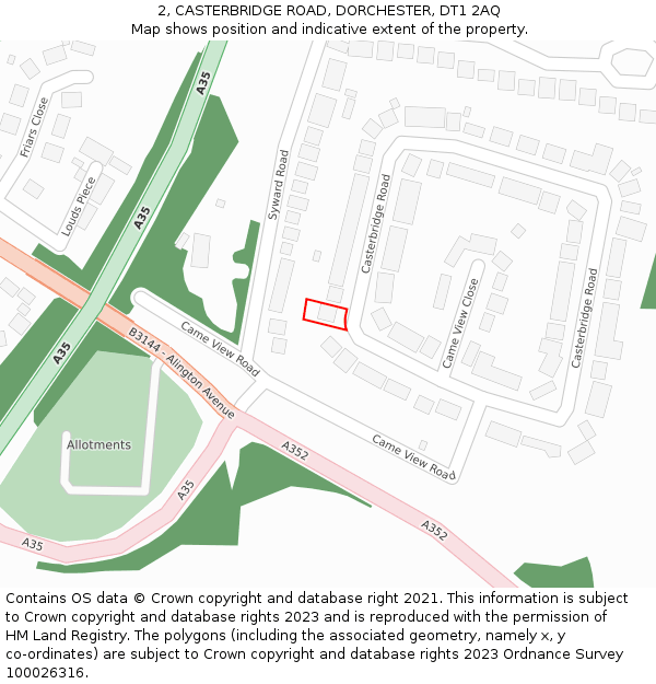 2, CASTERBRIDGE ROAD, DORCHESTER, DT1 2AQ: Location map and indicative extent of plot