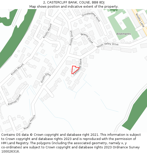 2, CASTERCLIFF BANK, COLNE, BB8 8DJ: Location map and indicative extent of plot