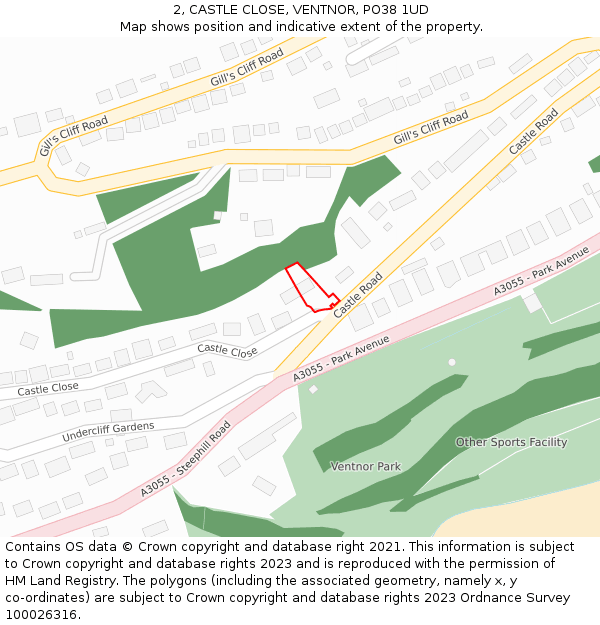 2, CASTLE CLOSE, VENTNOR, PO38 1UD: Location map and indicative extent of plot