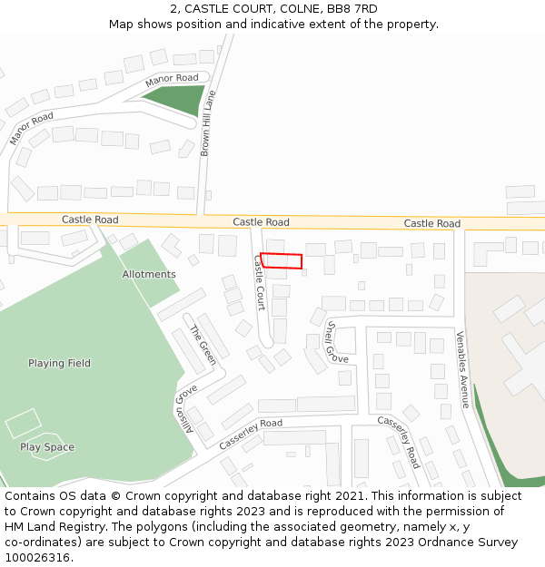 2, CASTLE COURT, COLNE, BB8 7RD: Location map and indicative extent of plot