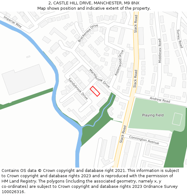 2, CASTLE HILL DRIVE, MANCHESTER, M9 8NX: Location map and indicative extent of plot