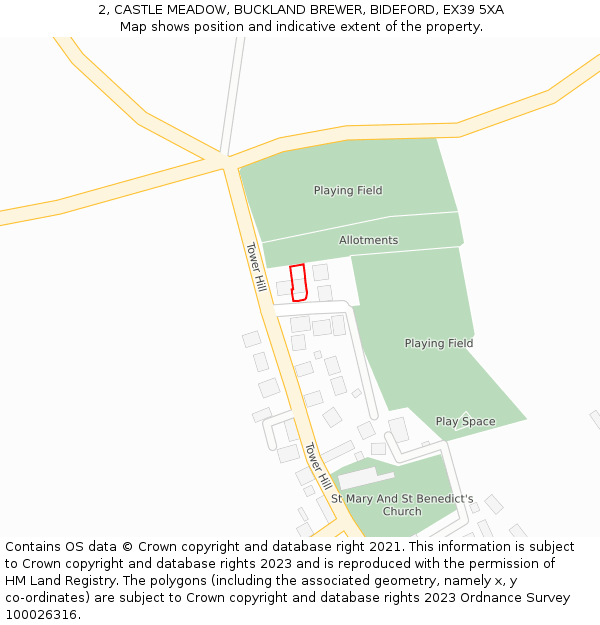 2, CASTLE MEADOW, BUCKLAND BREWER, BIDEFORD, EX39 5XA: Location map and indicative extent of plot