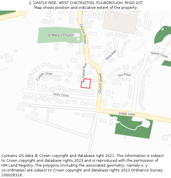 2, CASTLE RISE, WEST CHILTINGTON, PULBOROUGH, RH20 2GT: Location map and indicative extent of plot