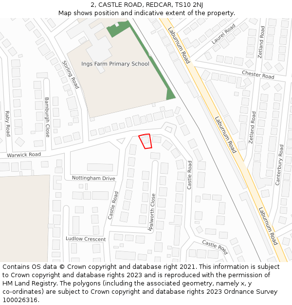 2, CASTLE ROAD, REDCAR, TS10 2NJ: Location map and indicative extent of plot