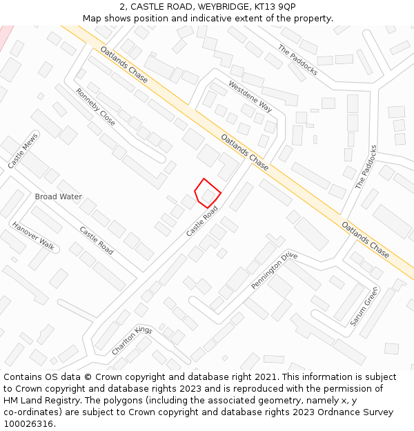 2, CASTLE ROAD, WEYBRIDGE, KT13 9QP: Location map and indicative extent of plot