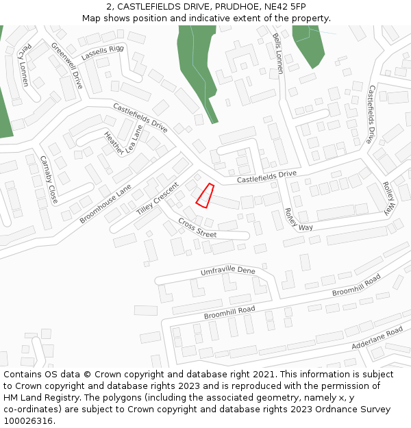2, CASTLEFIELDS DRIVE, PRUDHOE, NE42 5FP: Location map and indicative extent of plot