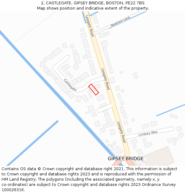 2, CASTLEGATE, GIPSEY BRIDGE, BOSTON, PE22 7BS: Location map and indicative extent of plot