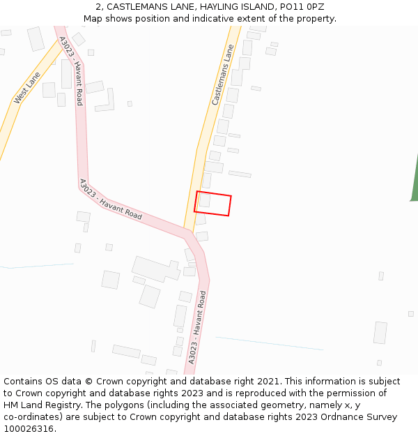 2, CASTLEMANS LANE, HAYLING ISLAND, PO11 0PZ: Location map and indicative extent of plot