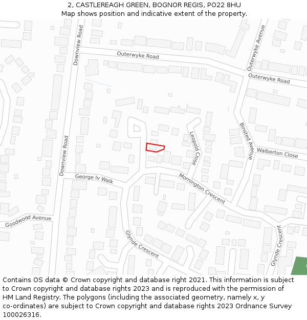 2, CASTLEREAGH GREEN, BOGNOR REGIS, PO22 8HU: Location map and indicative extent of plot