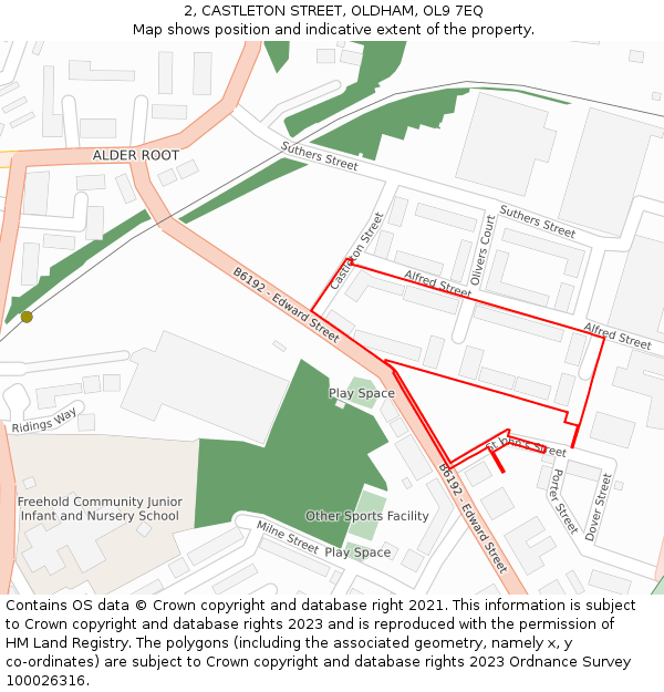 2, CASTLETON STREET, OLDHAM, OL9 7EQ: Location map and indicative extent of plot