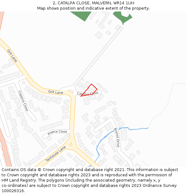 2, CATALPA CLOSE, MALVERN, WR14 1UH: Location map and indicative extent of plot