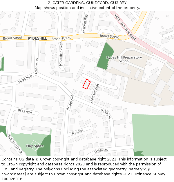 2, CATER GARDENS, GUILDFORD, GU3 3BY: Location map and indicative extent of plot