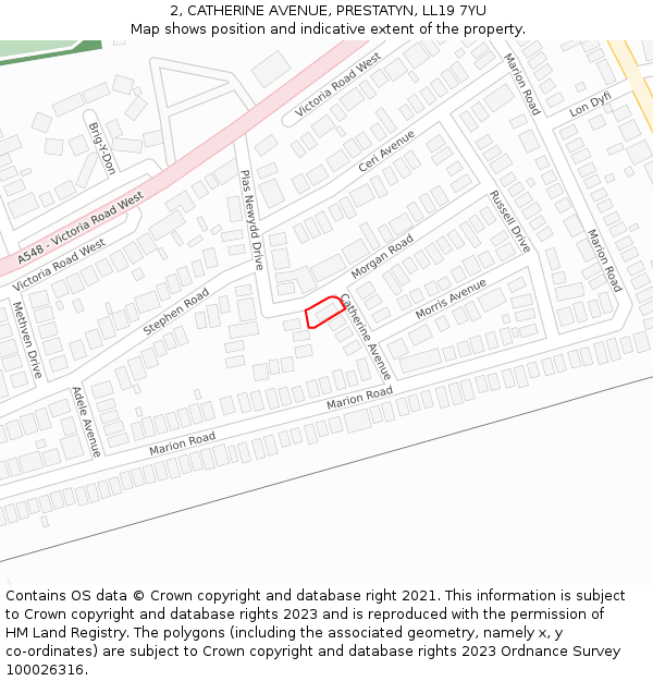 2, CATHERINE AVENUE, PRESTATYN, LL19 7YU: Location map and indicative extent of plot