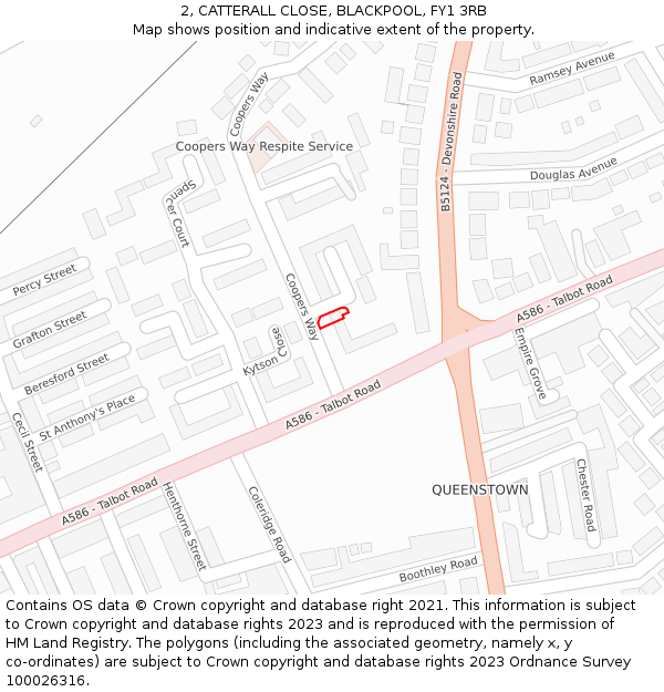 2, CATTERALL CLOSE, BLACKPOOL, FY1 3RB: Location map and indicative extent of plot