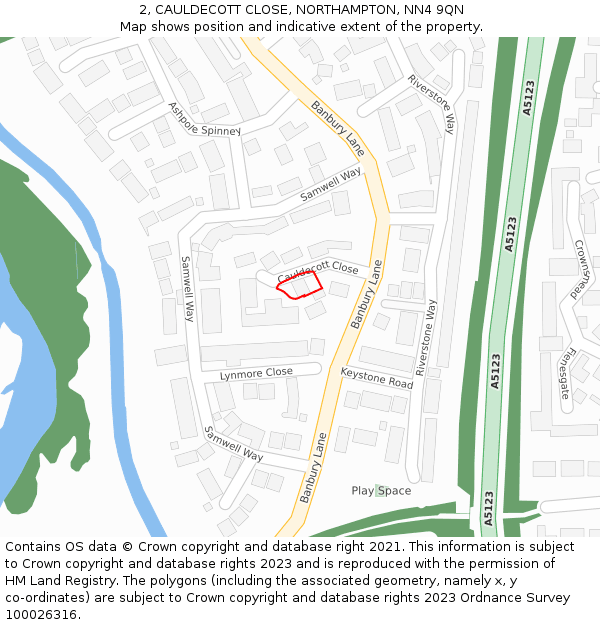 2, CAULDECOTT CLOSE, NORTHAMPTON, NN4 9QN: Location map and indicative extent of plot
