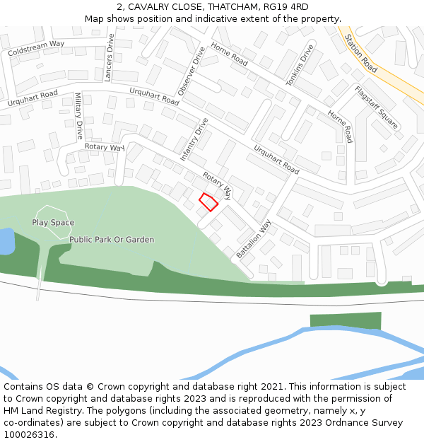 2, CAVALRY CLOSE, THATCHAM, RG19 4RD: Location map and indicative extent of plot