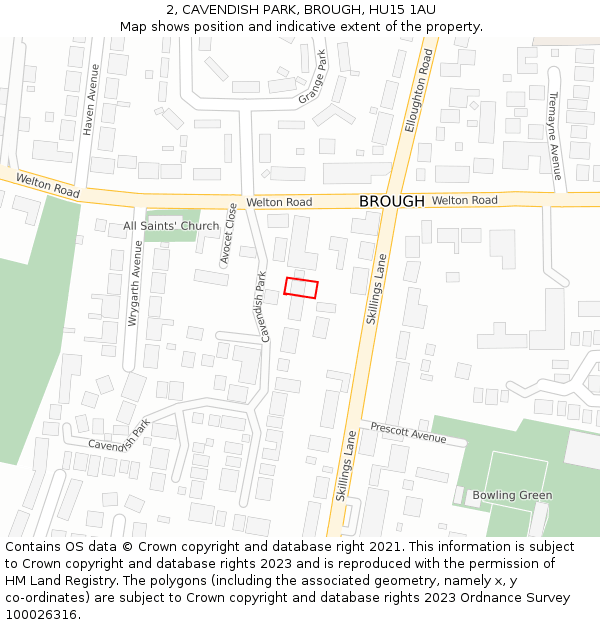 2, CAVENDISH PARK, BROUGH, HU15 1AU: Location map and indicative extent of plot