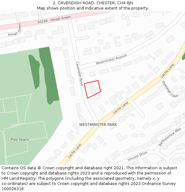 2, CAVENDISH ROAD, CHESTER, CH4 8JN: Location map and indicative extent of plot