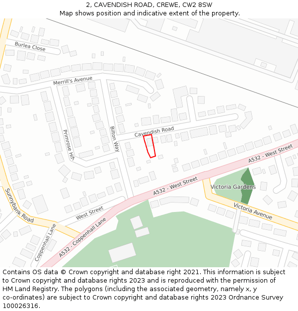 2, CAVENDISH ROAD, CREWE, CW2 8SW: Location map and indicative extent of plot