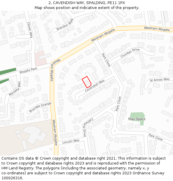 2, CAVENDISH WAY, SPALDING, PE11 1PX: Location map and indicative extent of plot