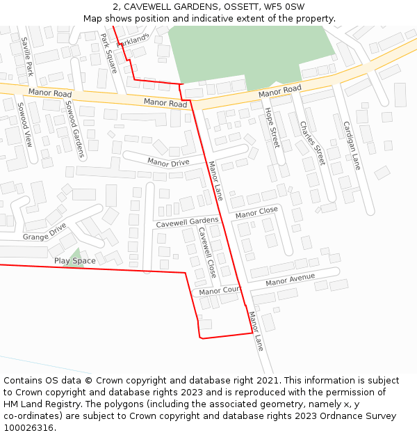 2, CAVEWELL GARDENS, OSSETT, WF5 0SW: Location map and indicative extent of plot