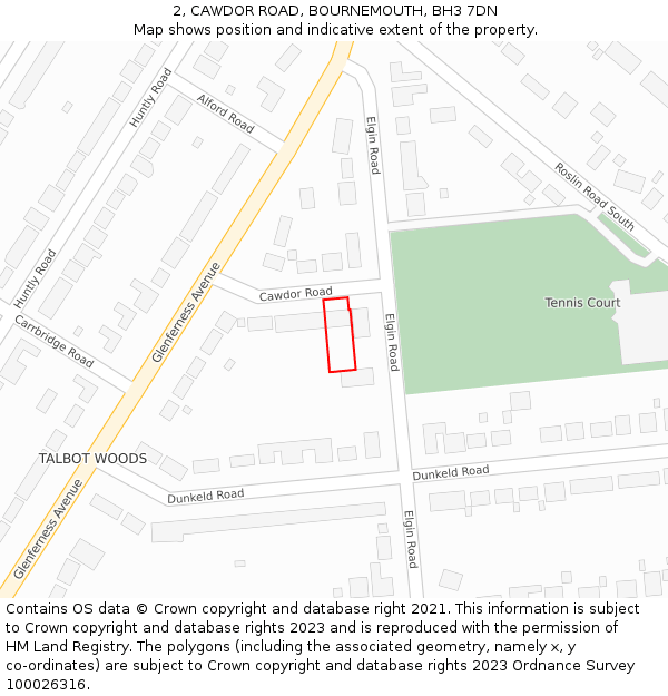2, CAWDOR ROAD, BOURNEMOUTH, BH3 7DN: Location map and indicative extent of plot