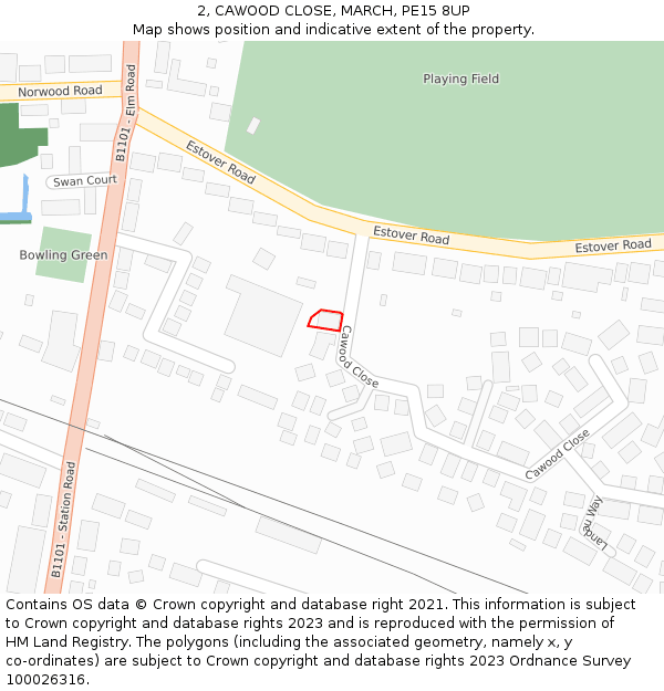 2, CAWOOD CLOSE, MARCH, PE15 8UP: Location map and indicative extent of plot