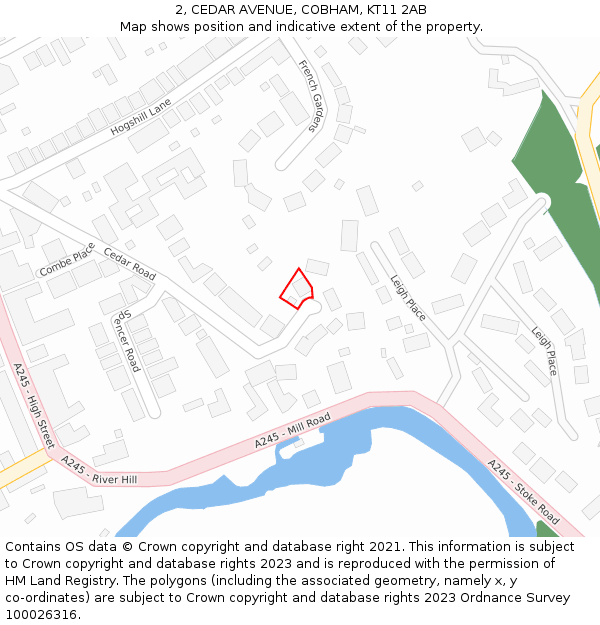 2, CEDAR AVENUE, COBHAM, KT11 2AB: Location map and indicative extent of plot