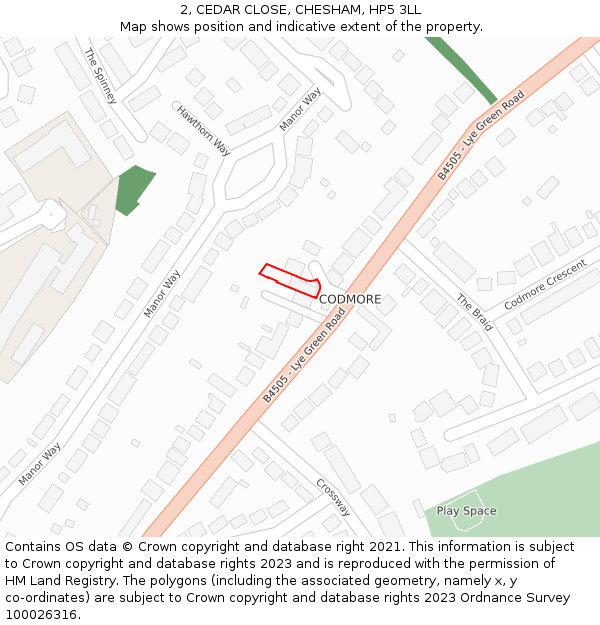 2, CEDAR CLOSE, CHESHAM, HP5 3LL: Location map and indicative extent of plot