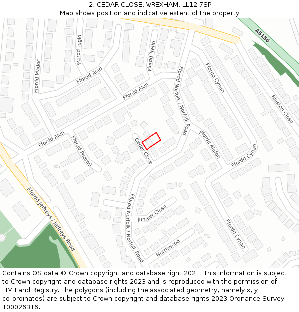 2, CEDAR CLOSE, WREXHAM, LL12 7SP: Location map and indicative extent of plot