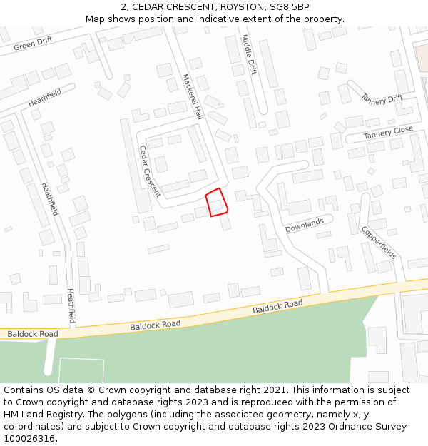 2, CEDAR CRESCENT, ROYSTON, SG8 5BP: Location map and indicative extent of plot