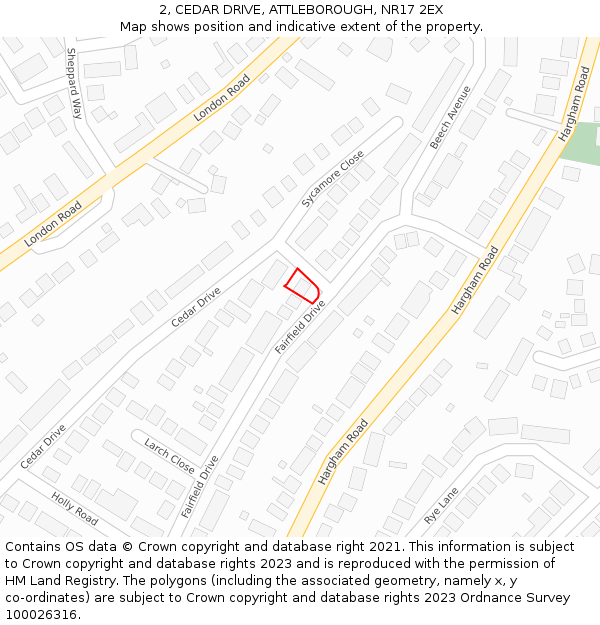 2, CEDAR DRIVE, ATTLEBOROUGH, NR17 2EX: Location map and indicative extent of plot