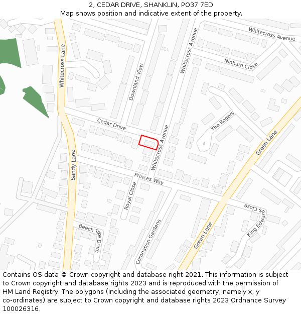 2, CEDAR DRIVE, SHANKLIN, PO37 7ED: Location map and indicative extent of plot