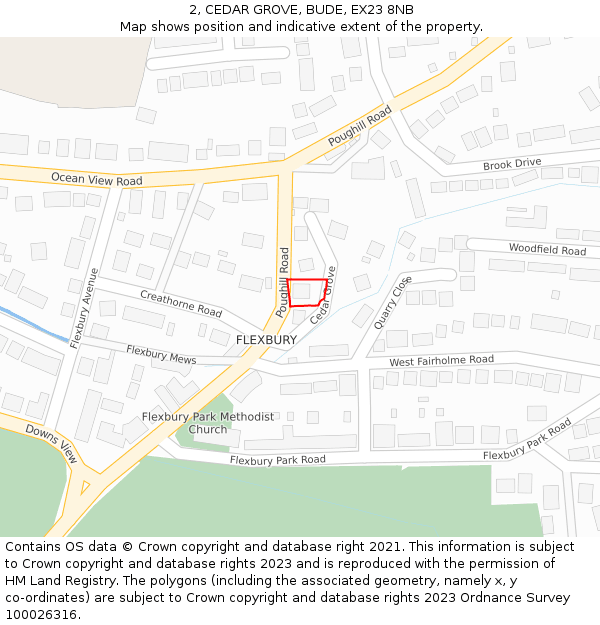 2, CEDAR GROVE, BUDE, EX23 8NB: Location map and indicative extent of plot