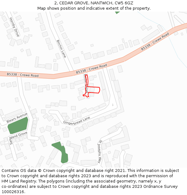 2, CEDAR GROVE, NANTWICH, CW5 6GZ: Location map and indicative extent of plot