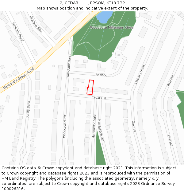 2, CEDAR HILL, EPSOM, KT18 7BP: Location map and indicative extent of plot