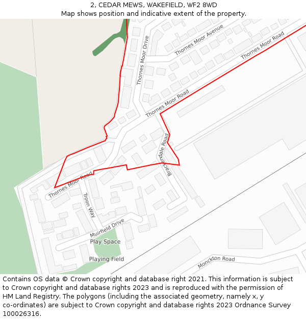 2, CEDAR MEWS, WAKEFIELD, WF2 8WD: Location map and indicative extent of plot