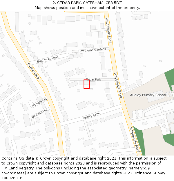 2, CEDAR PARK, CATERHAM, CR3 5DZ: Location map and indicative extent of plot
