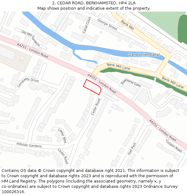 2, CEDAR ROAD, BERKHAMSTED, HP4 2LA: Location map and indicative extent of plot