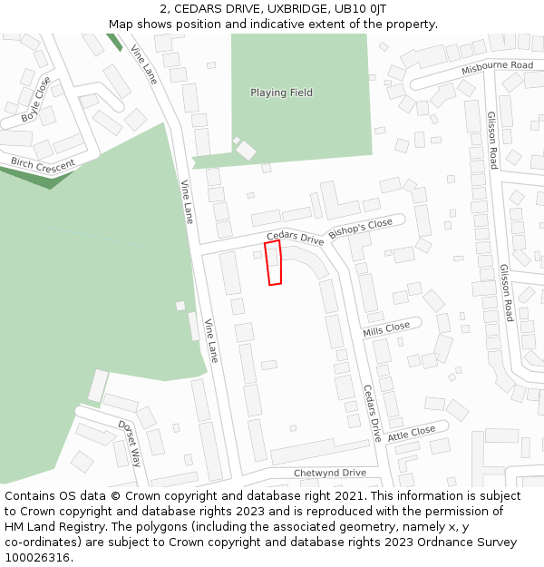 2, CEDARS DRIVE, UXBRIDGE, UB10 0JT: Location map and indicative extent of plot