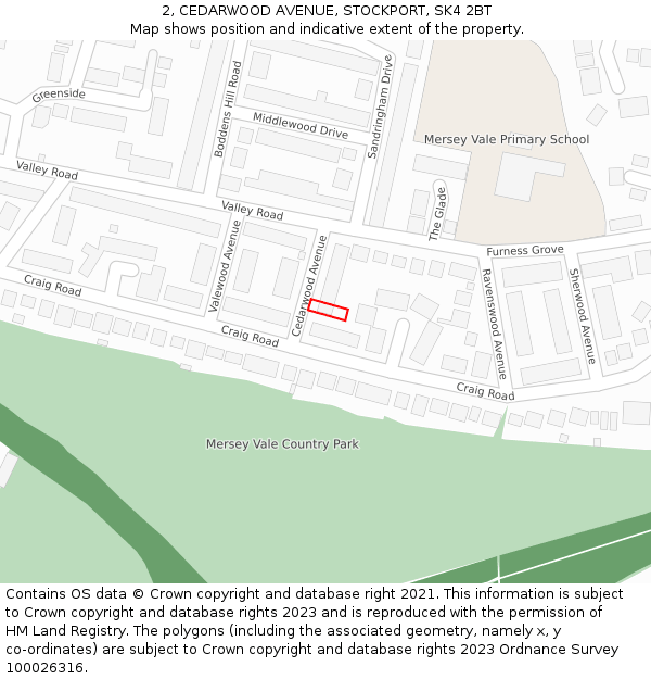 2, CEDARWOOD AVENUE, STOCKPORT, SK4 2BT: Location map and indicative extent of plot