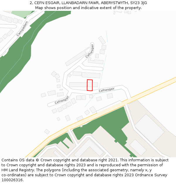 2, CEFN ESGAIR, LLANBADARN FAWR, ABERYSTWYTH, SY23 3JG: Location map and indicative extent of plot