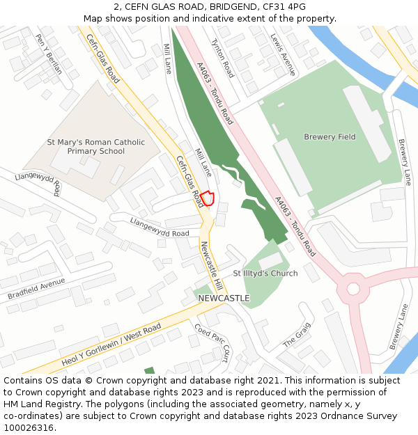 2, CEFN GLAS ROAD, BRIDGEND, CF31 4PG: Location map and indicative extent of plot