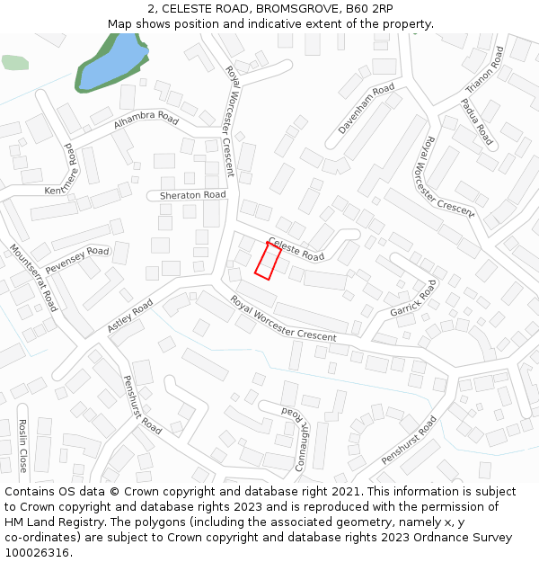 2, CELESTE ROAD, BROMSGROVE, B60 2RP: Location map and indicative extent of plot