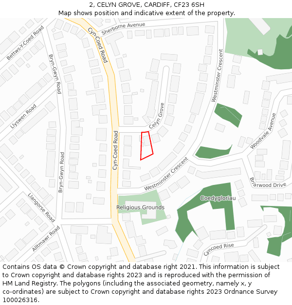 2, CELYN GROVE, CARDIFF, CF23 6SH: Location map and indicative extent of plot
