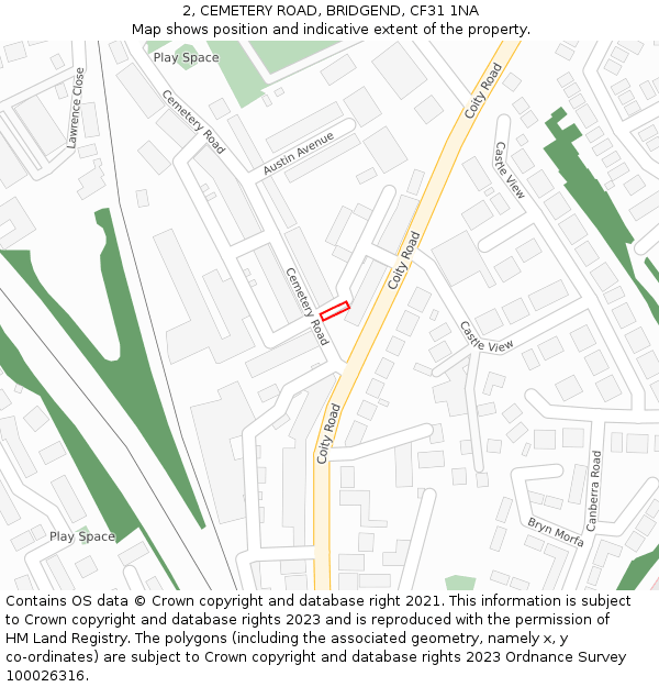 2, CEMETERY ROAD, BRIDGEND, CF31 1NA: Location map and indicative extent of plot