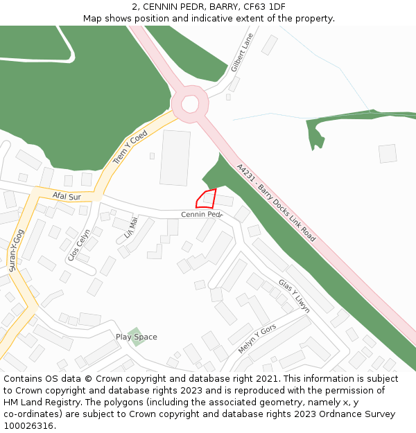 2, CENNIN PEDR, BARRY, CF63 1DF: Location map and indicative extent of plot